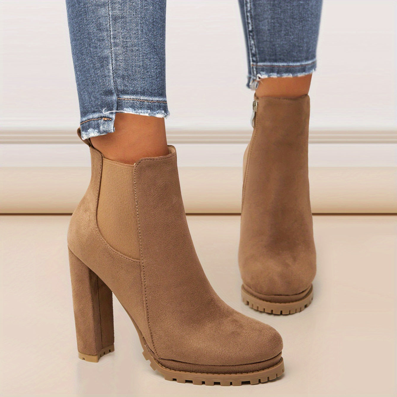 Stylish Pointed Toe Ankle Boots - Chunky Heeled, Platform, Side Zipper, Tound Toe, Comfortable Women's Footwear for Everyday Wear