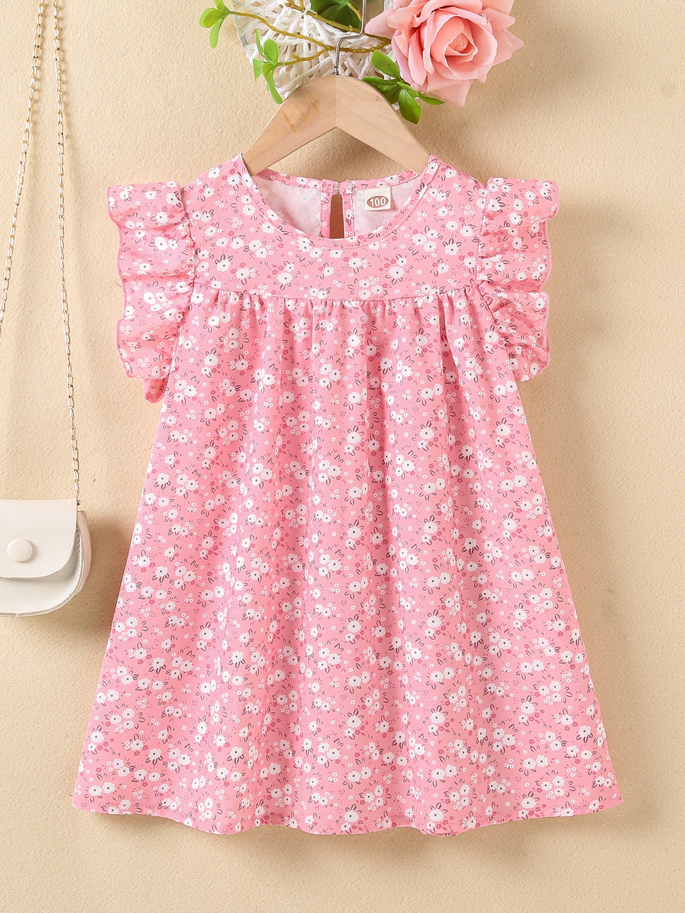 Girls' Summer Floral Princess Sundress - Sleeveless, Easy-Care, Elegant Crew Neck with Flared Hem