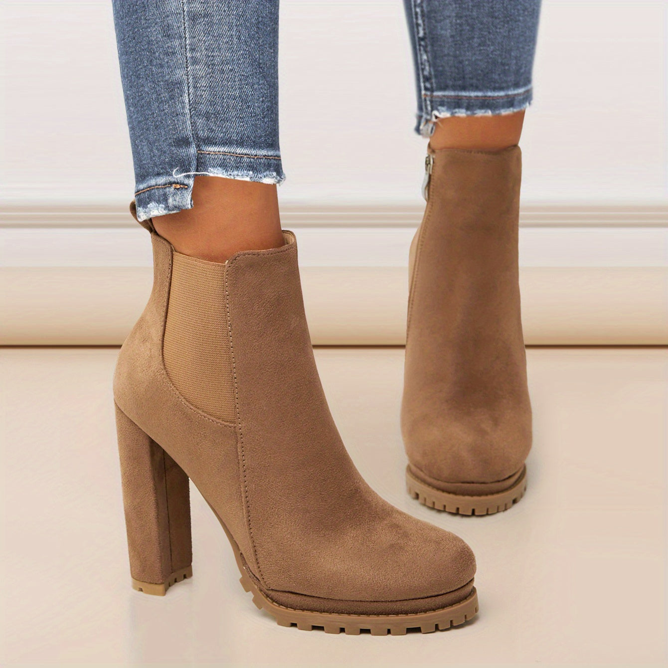 Stylish Pointed Toe Ankle Boots - Chunky Heeled, Platform, Side Zipper, Tound Toe, Comfortable Women's Footwear for Everyday Wear