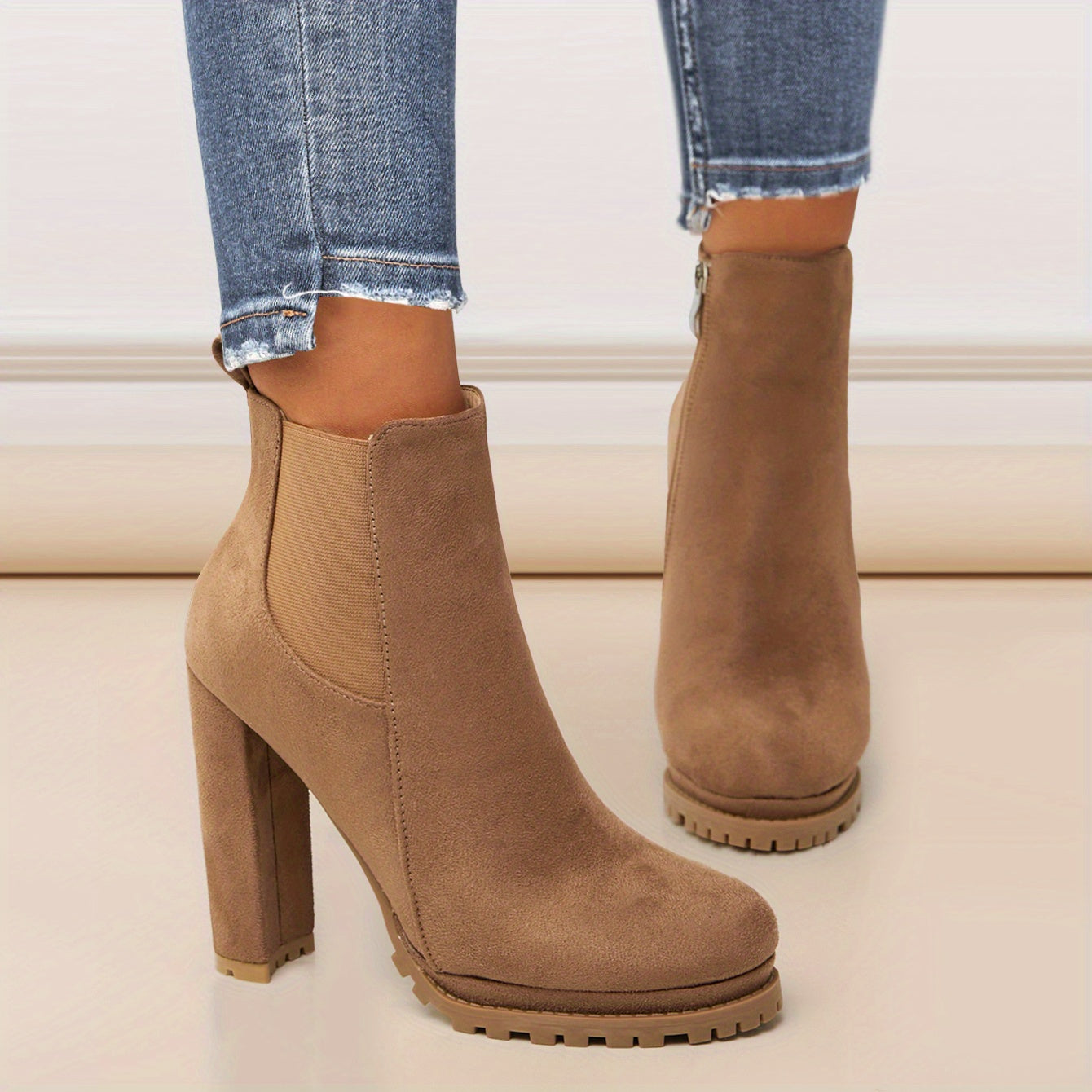 Stylish Pointed Toe Ankle Boots - Chunky Heeled, Platform, Side Zipper, Tound Toe, Comfortable Women's Footwear for Everyday Wear