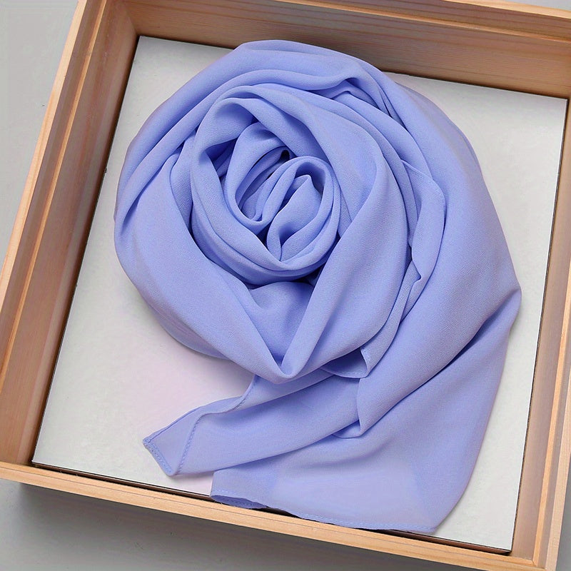 Solid Color Chiffon Scarf Women's Instant Hijab Long Shawl Scarf Lightweight Hair Sleeping Wrap