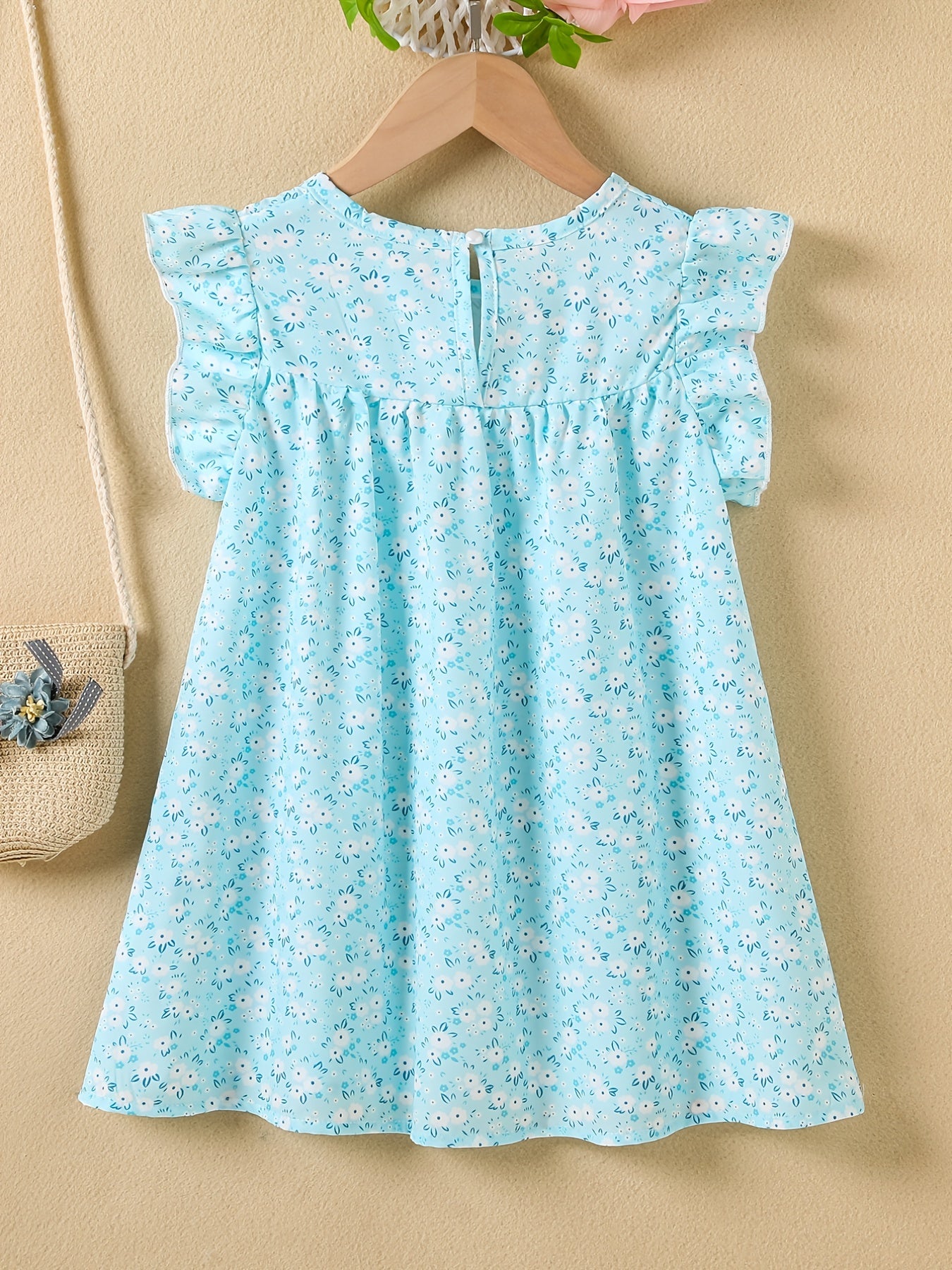 Girls' Summer Floral Princess Sundress - Sleeveless, Easy-Care, Elegant Crew Neck with Flared Hem