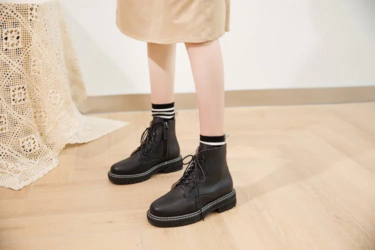 DIMANYU Women Ankle Boots2025 New Genuine Leather Winter Thick With Fur Ladies Short Boots Motorcycle Martn Boots Women