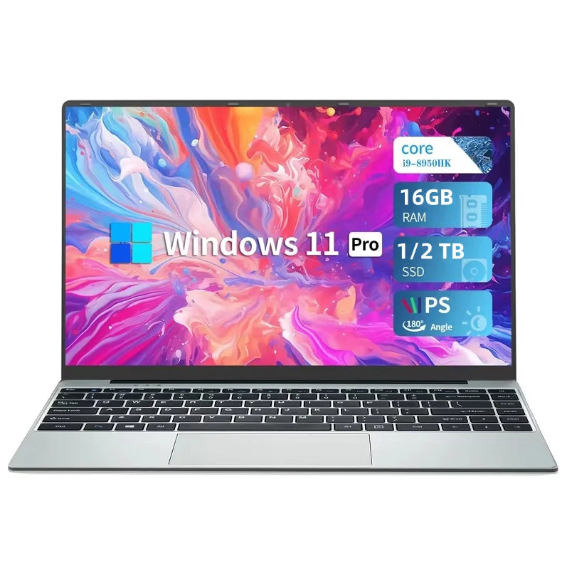 14.1 吋便攜式筆記型電腦英特爾酷睿 i9 8950HK 16GB DDR4 1/2TB SSD 筆記型 Windows 11 Pro 辦公室遊戲筆記型電腦 PC 遊戲玩家