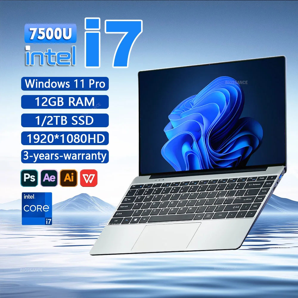 2025 New Laptop Computer Windows 11 12GB RAM 1TB SSD Intel Core i7 7500U 1920*1080 Resolution Laptop 14.1" Office Study Computer