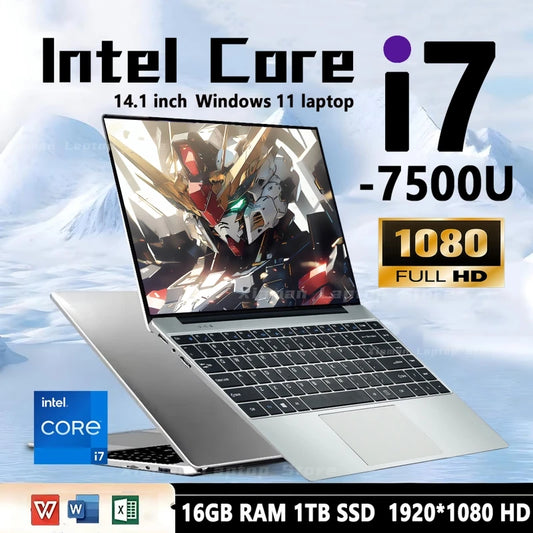 14.1" i7 7500U Laptop Computer 12GB DDR4 1TB 2TB SSD i7 Intel Core 1920*1080 Windows 11 Office Study Notebook PC Laptop Computer