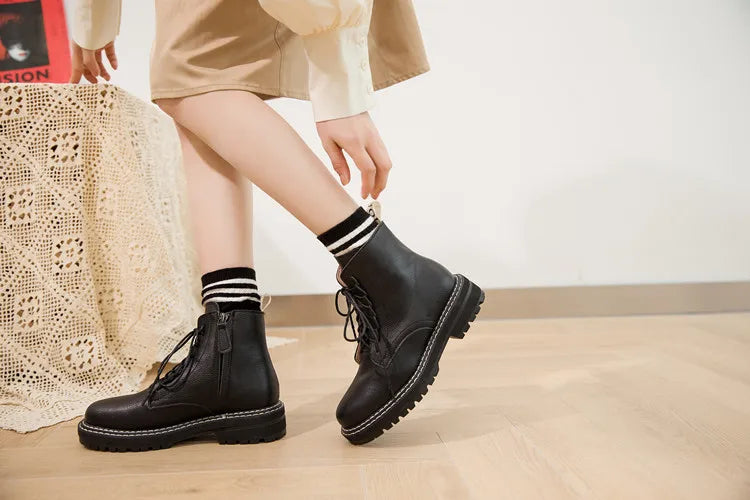DIMANYU Women Ankle Boots2025 New Genuine Leather Winter Thick With Fur Ladies Short Boots Motorcycle Martn Boots Women