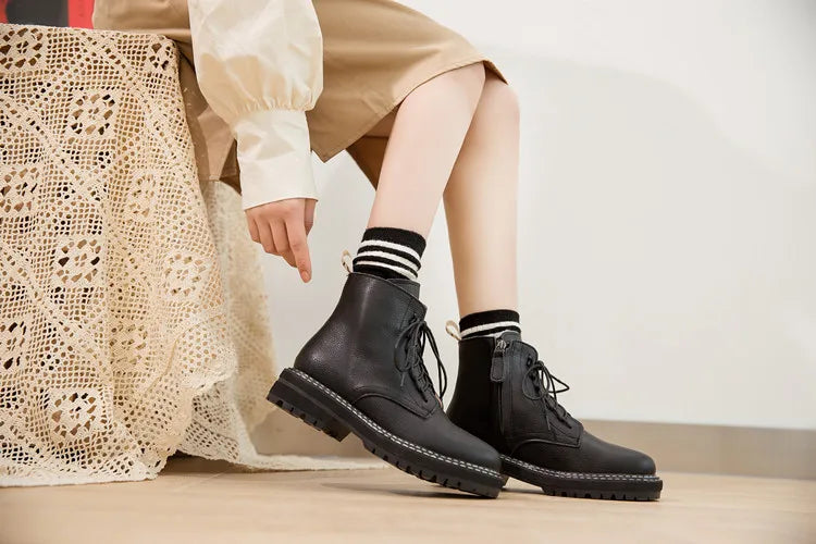 DIMANYU Women Ankle Boots2025 New Genuine Leather Winter Thick With Fur Ladies Short Boots Motorcycle Martn Boots Women