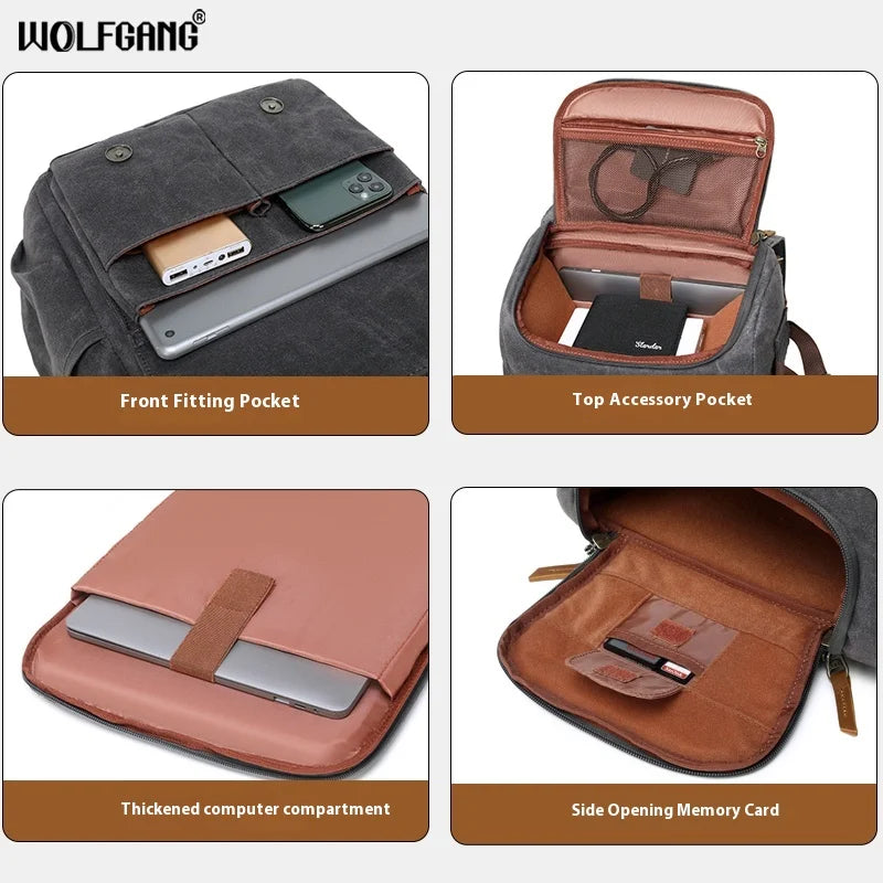 Wolfgang Professional Micro SLR Digital Camera Backpack Large Capacity Multi-Function Bag for Outdoor Travel Commuter-for Men