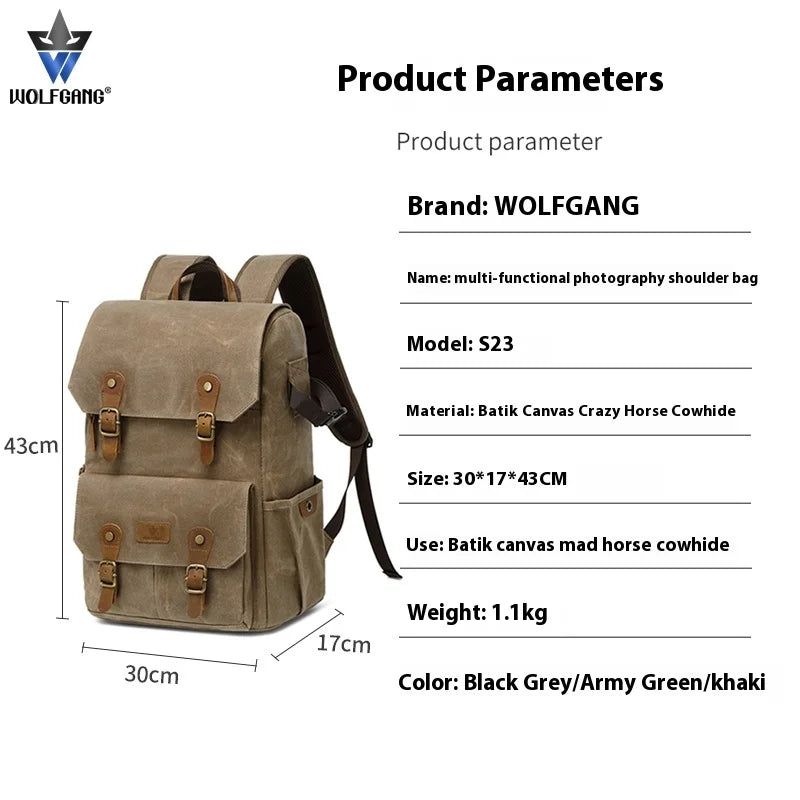 Wolfgang Professional Micro SLR Digital Camera Backpack Large Capacity Multi-Function Bag for Outdoor Travel Commuter-for Men