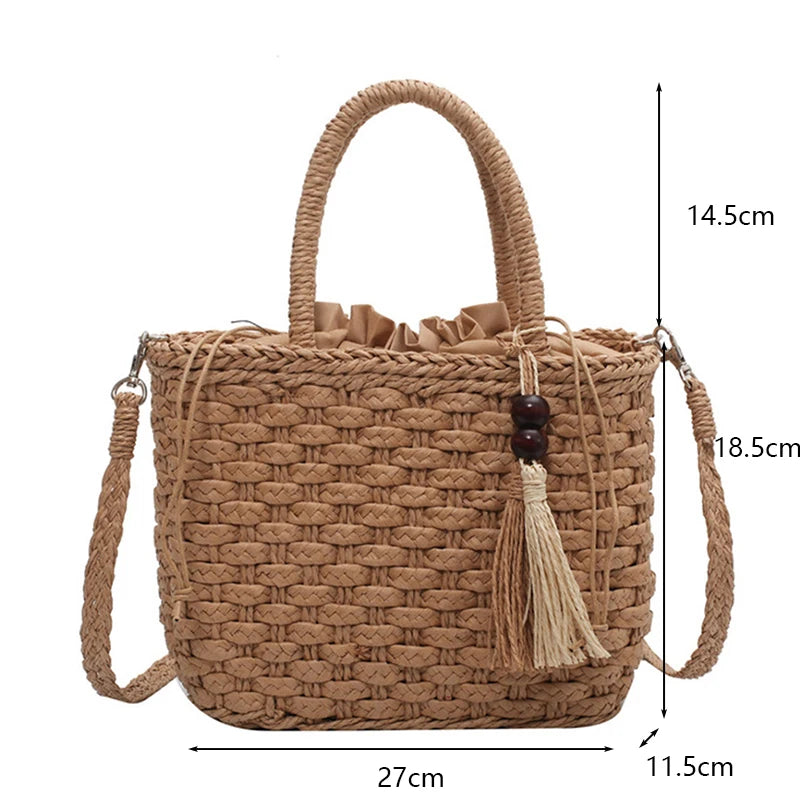 Women Handbags Straw Rattan Woven Crossbody Bag Summer Bohemia Beach Tassel Design Basket Bag Fashion Shoulder Messenger Bag