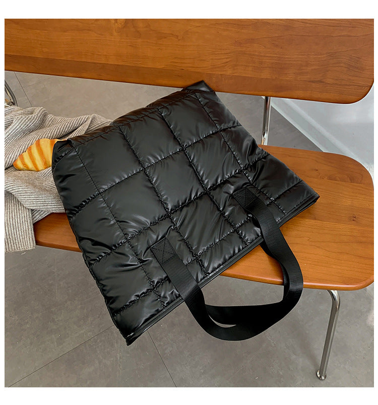 Waterproof Tote Bag for Women Puffer Cotton Padded Shoulder Bag Large Capacity Ladies Handbags Quilted Work Commute Shopping Bag