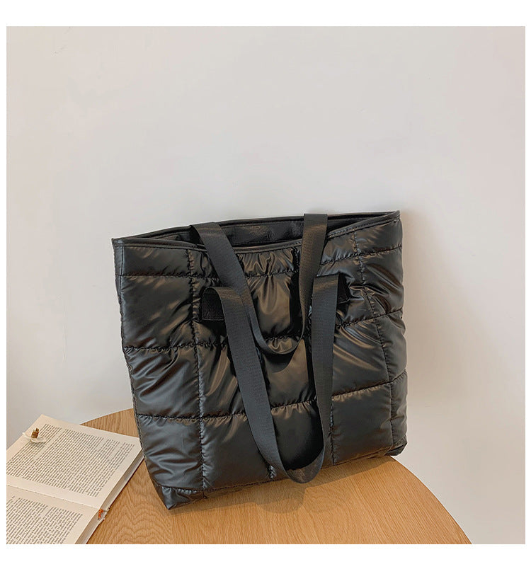 Waterproof Tote Bag for Women Puffer Cotton Padded Shoulder Bag Large Capacity Ladies Handbags Quilted Work Commute Shopping Bag