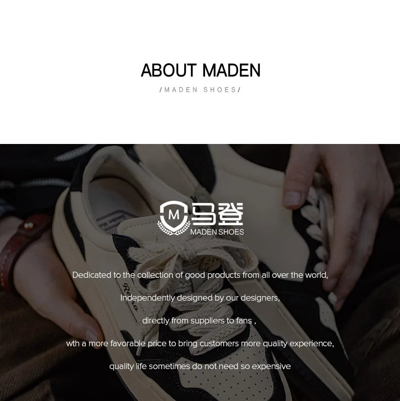 Maden New Casual Low-Top Black and White Spliced Sneakers Men's Versatile Sports Shoes for Autumn Lace-up Skateboarding Shoes