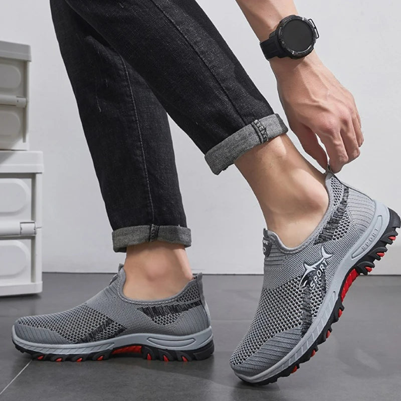 Summer Men's Shoes Lightweight Sneakers Fashion Outdoor Male Hiking Shoes Soft Soled Running Shoes Mesh Slip on Men Casual Shoe