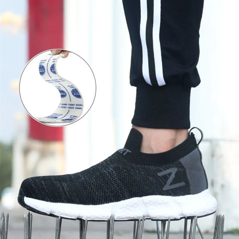 Size 36-46 Men Women Safety Work Boots Outdoor Hiking Shoes Air Mesh Sneaker Popcorn Sole Kevlar Insole Anti-smash Steel Toe Cap