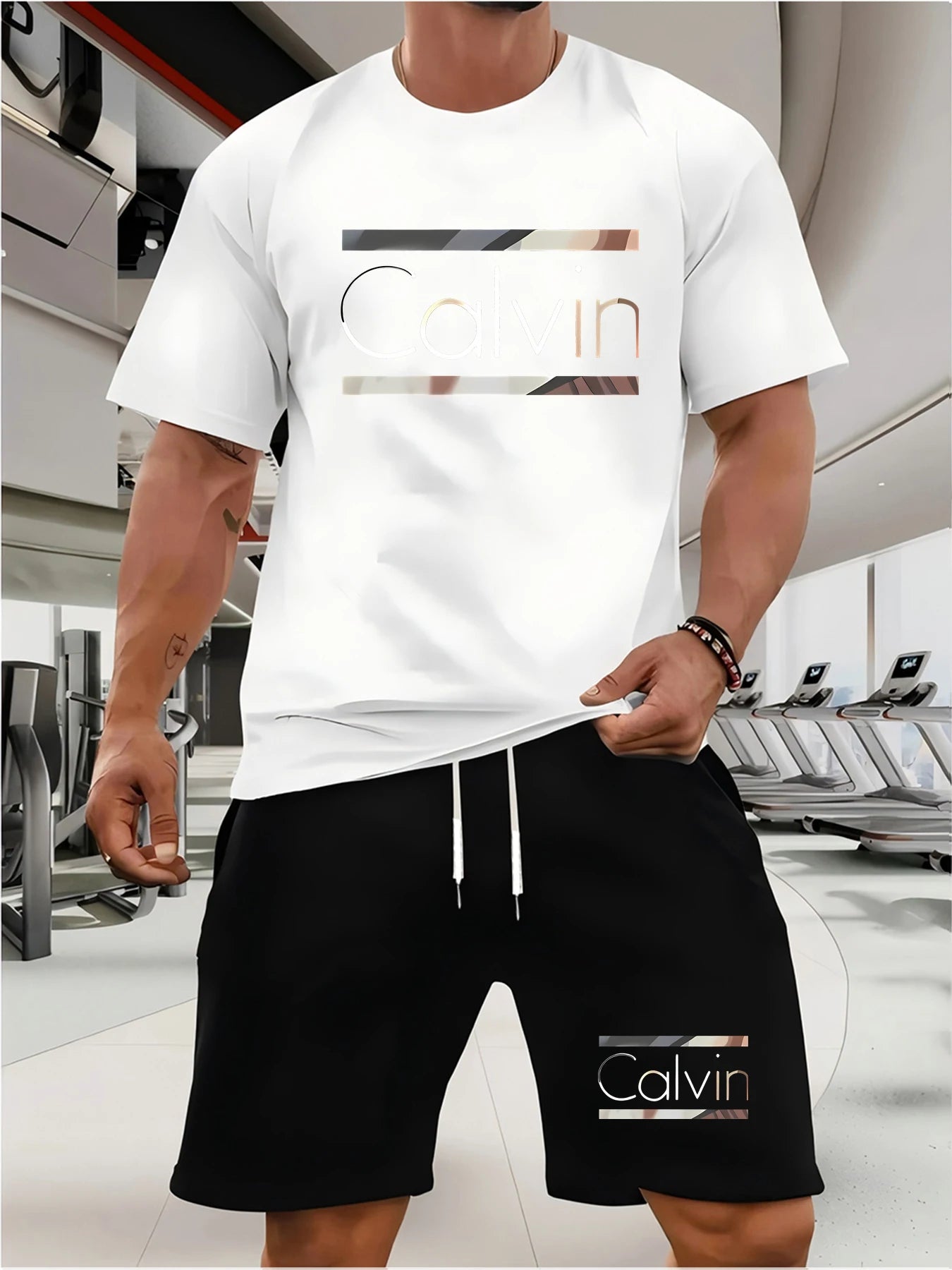 男士夏季慢跑運動套裝男女時尚速乾透氣戶外健身休閒服