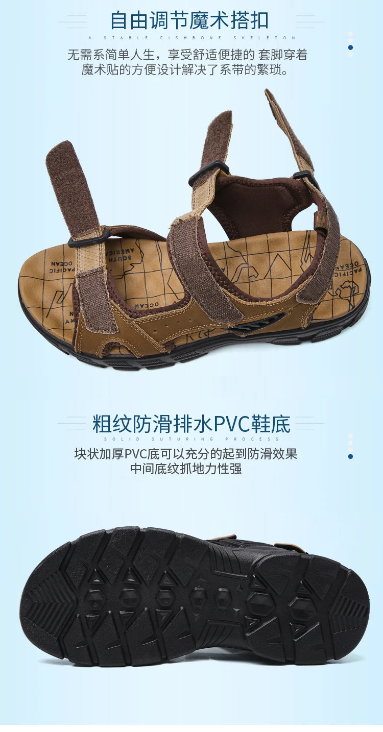 2024 New Genuine Leather Men's Sandals Summer Outdoor Non-slip Hiking Trekking Shoes for Men Beach Slippers Casual Sneakers
