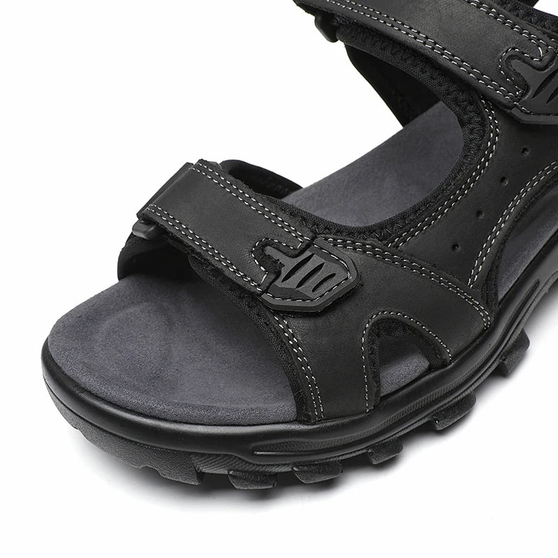 First-Layer Cowhide Men's Sports Sandals, Open-Toe Outdoor Non-Slip Sandals, Casual Men's Shoes, Outdoor Fashion Beach Shoes, Light and Comfortable, Can Be Worn by Men and Women, Suitable for Outdoor Hiking, Travel, Wo