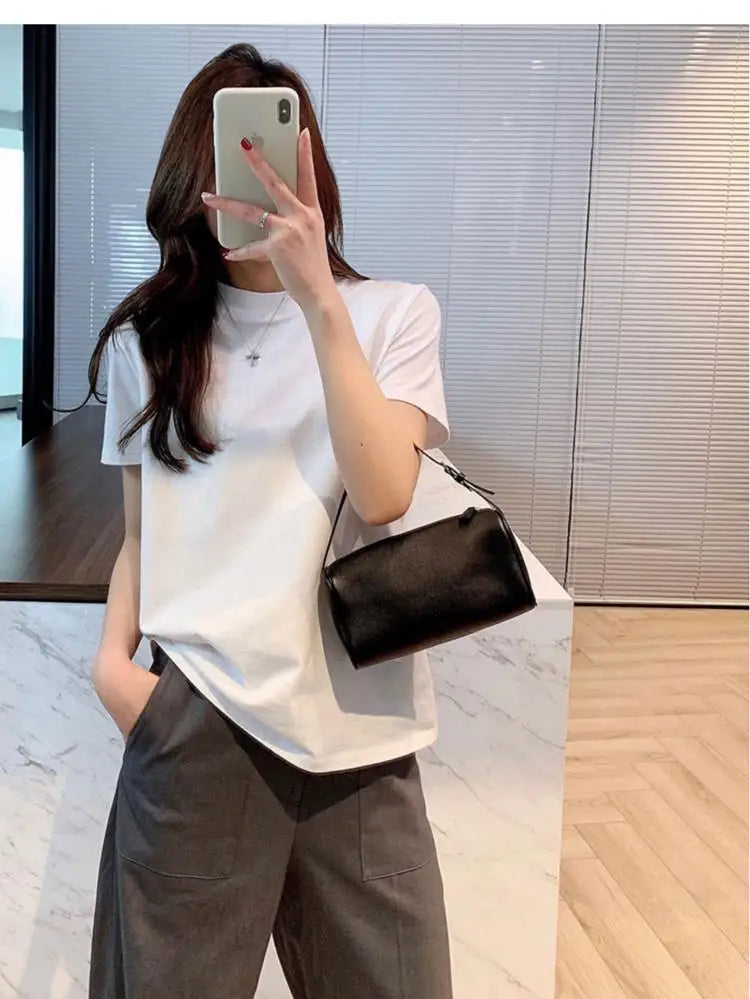 VIELINE Women's Pencil Bag Pillow Bag Genuine Leather Underarm Hobo Bag Day Clutches Ladies Simple Design Mini Purse