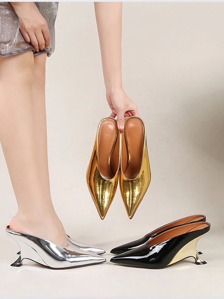 Aneikeh Fashion Silvery Sequined Women Slingbacks Pumps Pointed Toe High Heels Wedding Prom Ladies Shoes