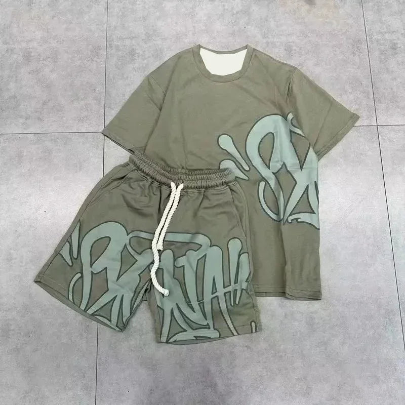 男士短袖T卹短褲兩件戶外跑步訓練服夏季速乾吸汗運動套裝