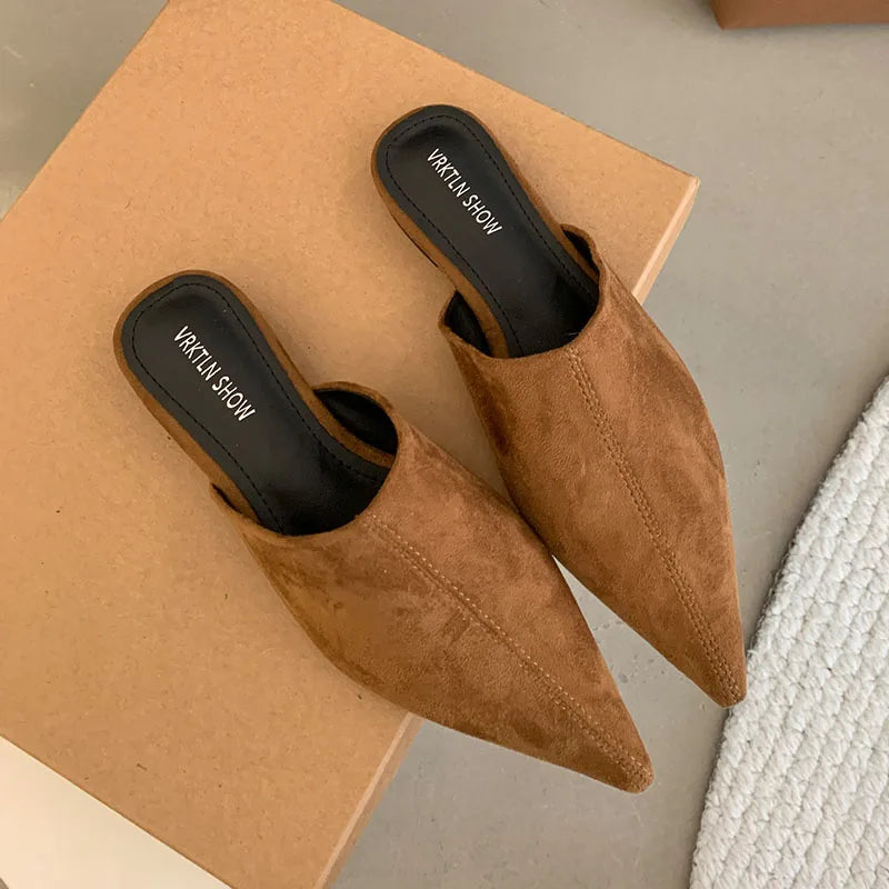 2025 Luxury Summer Beach Flats Ladies Slippers Shoes Fashion Pointed Toe Flats Slippers Women Mules Female Slides Sandals