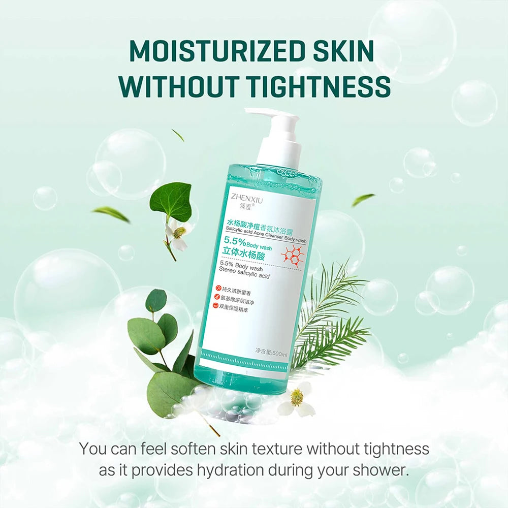 16.9 oz Salicylic Acid Body Wash, Gentle & Smoothing Mild Exfoliating Daily Acne Body Wash Deep Cleanses Back Acne and Sebum