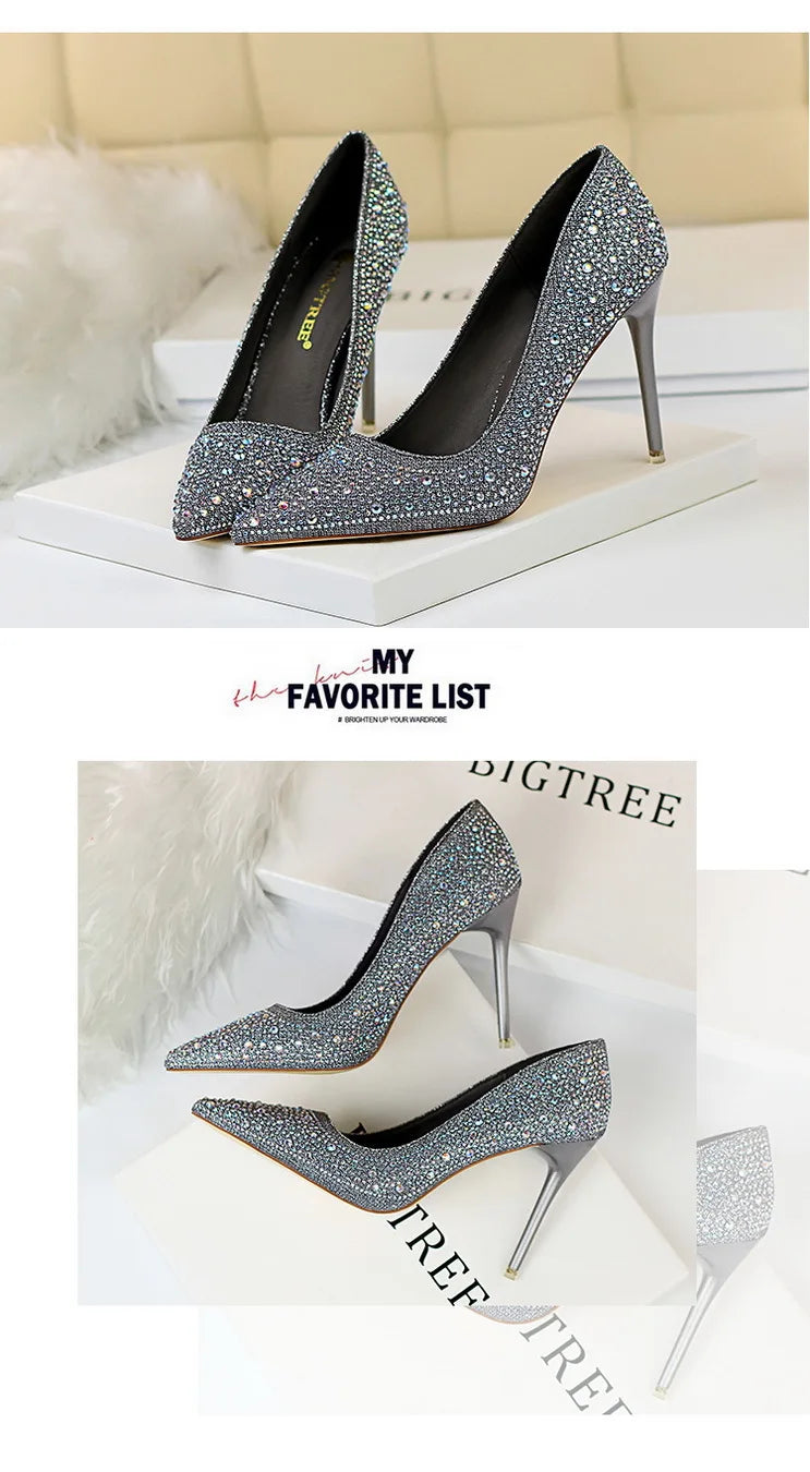 Rhinestone Women Pumps Sexy Stiletto Women High Heels Pointed Toe Women Heels Pumps Women Shoes Party Wedding Shoes Scarpe Donna
