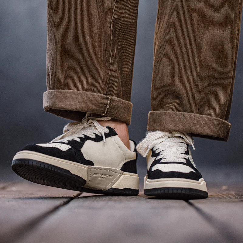 Maden New Casual Low-Top Black and White Spliced Sneakers Men's Versatile Sports Shoes for Autumn Lace-up Skateboarding Shoes