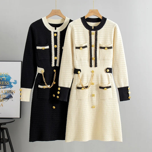 Women Retro Knitted Mini Solid Color V-Neck Long Sleeve Wrapped Hip Dress Autumn Winter Slim Sweater New Arrival 2025 Clothes