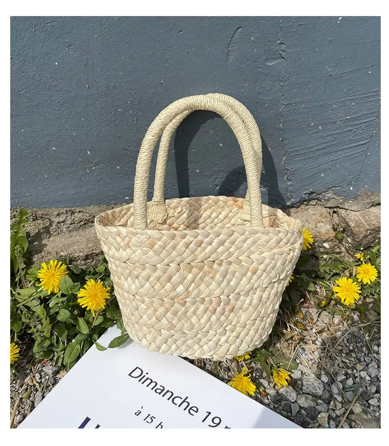2024 New Straw Bag Portable Cute Korean Style All-match Small Basket Shopping Purse Summer Cool Retro
