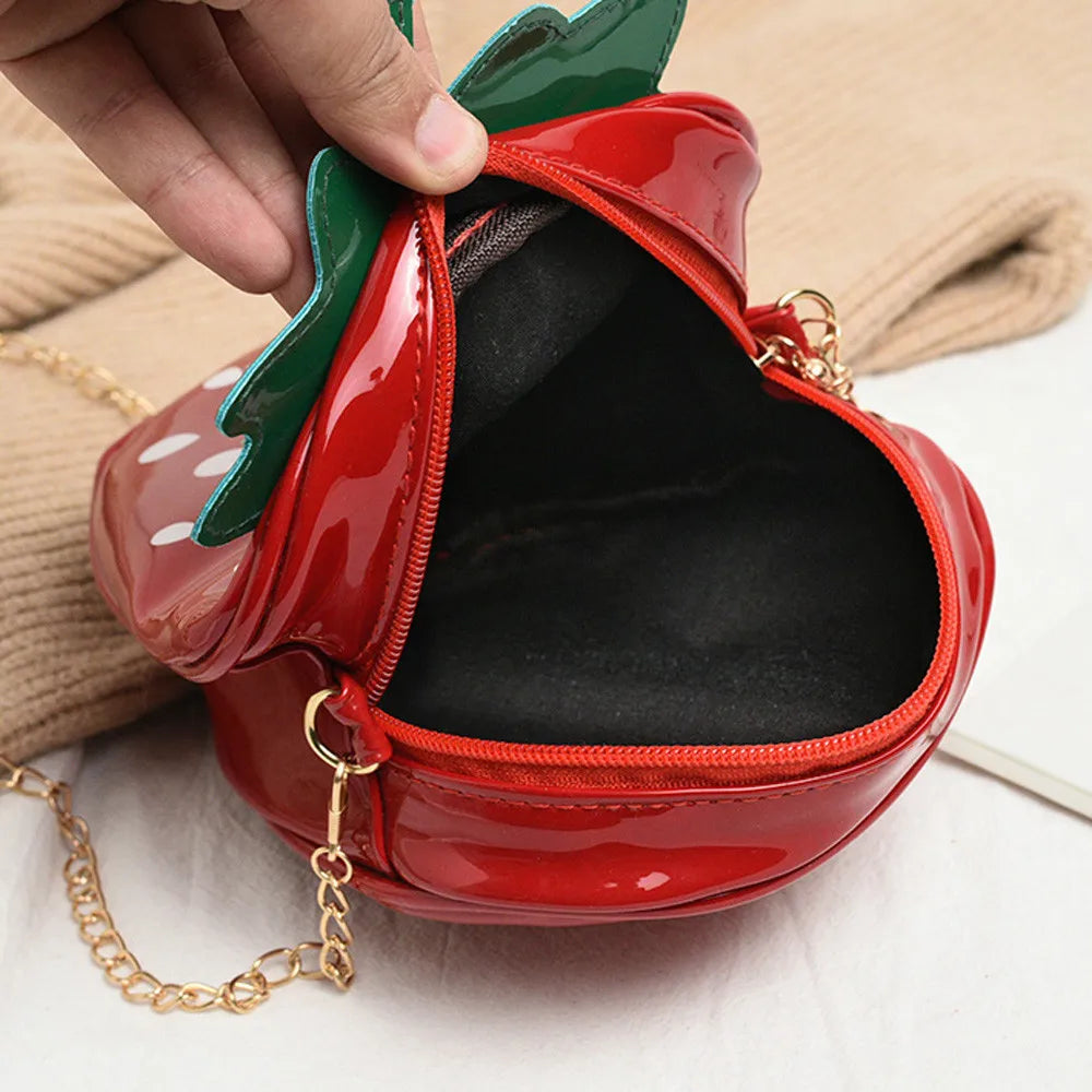 Women Chain Purse Shoulder Bag For Gift Fashion Cute Strawberry-Shaped Design Soft Leather Mini Crossbody Bag Causal Sweet Bags
