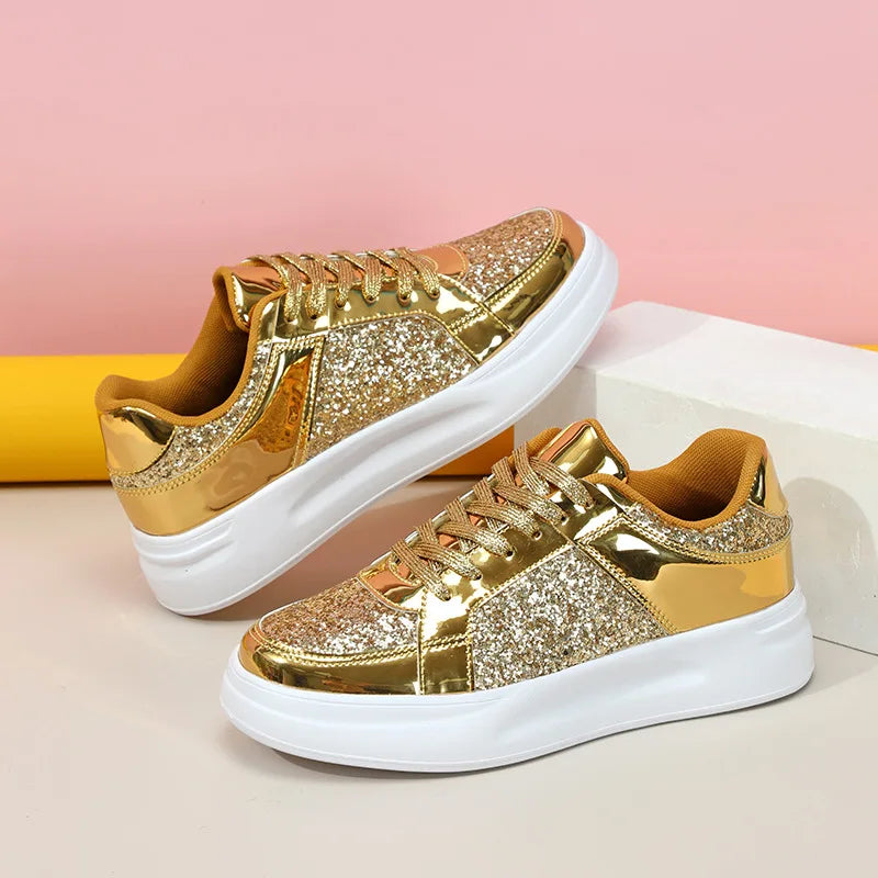 Women Shoes Spring 2024 New Fashion Vulcanized Sneakers for Women Casual Shoes Outdoor Walking Footwear Size 36-45 Gold Silver