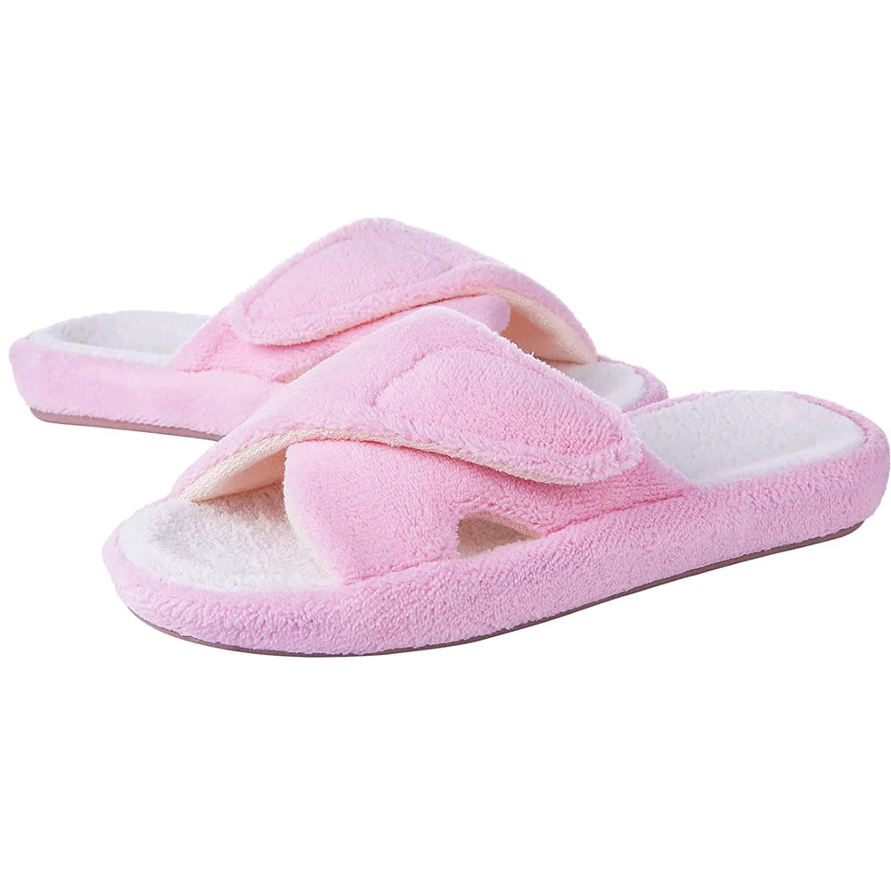 Litfun Women Orthopedic Home Slippers Fashion Open Toes Cozy Fur Flip-flops Indoor Flat Slides With Arch Support Cotton Slippers