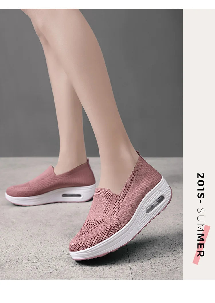 Women Fashion Vulcanized Sneakers Platform Solid Color Flat Ladies Shoes Casual Breathable Wedges Ladies Walking Sneakers