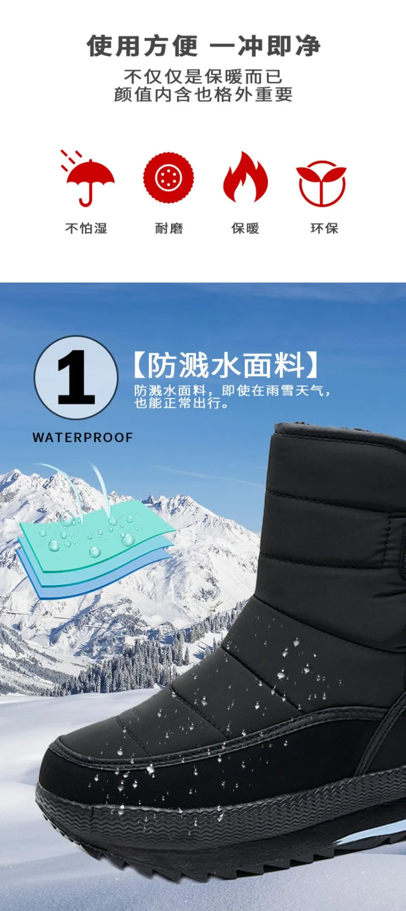 2024 Winter Boots Men Women Warm Plush Snow Boots Thicken Comfortable Outdoor High Top Cotton Shoes Non-slip Wade Ankle Boots