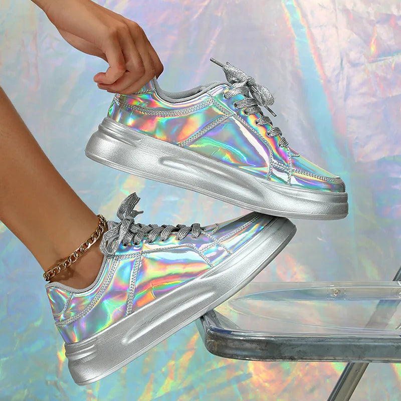 Women Shoes Spring 2024 New Fashion Vulcanized Sneakers for Women Casual Shoes Outdoor Walking Footwear Size 36-45 Gold Silver