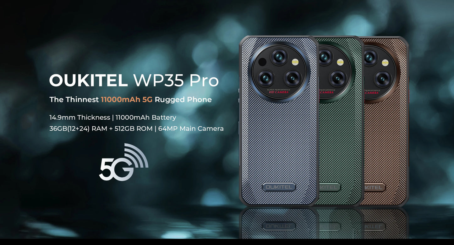 Oukitel WP35 Pro 11000mAh Rugged Smartphone 5G 11000mAh 36GB+512GB Andiron 14 64MP NFC Cell Phone