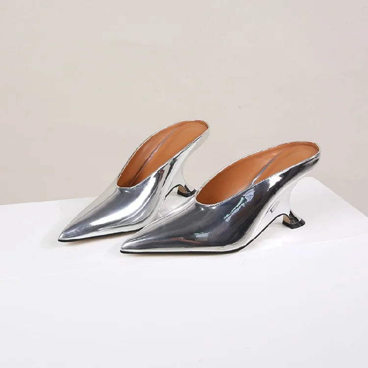 Aneikeh Fashion Silvery Sequined Women Slingbacks Pumps Pointed Toe High Heels Wedding Prom Ladies Shoes