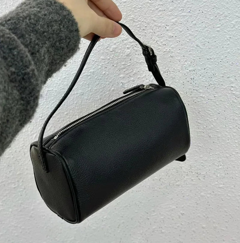 VIELINE Women's Pencil Bag Pillow Bag Genuine Leather Underarm Hobo Bag Day Clutches Ladies Simple Design Mini Purse