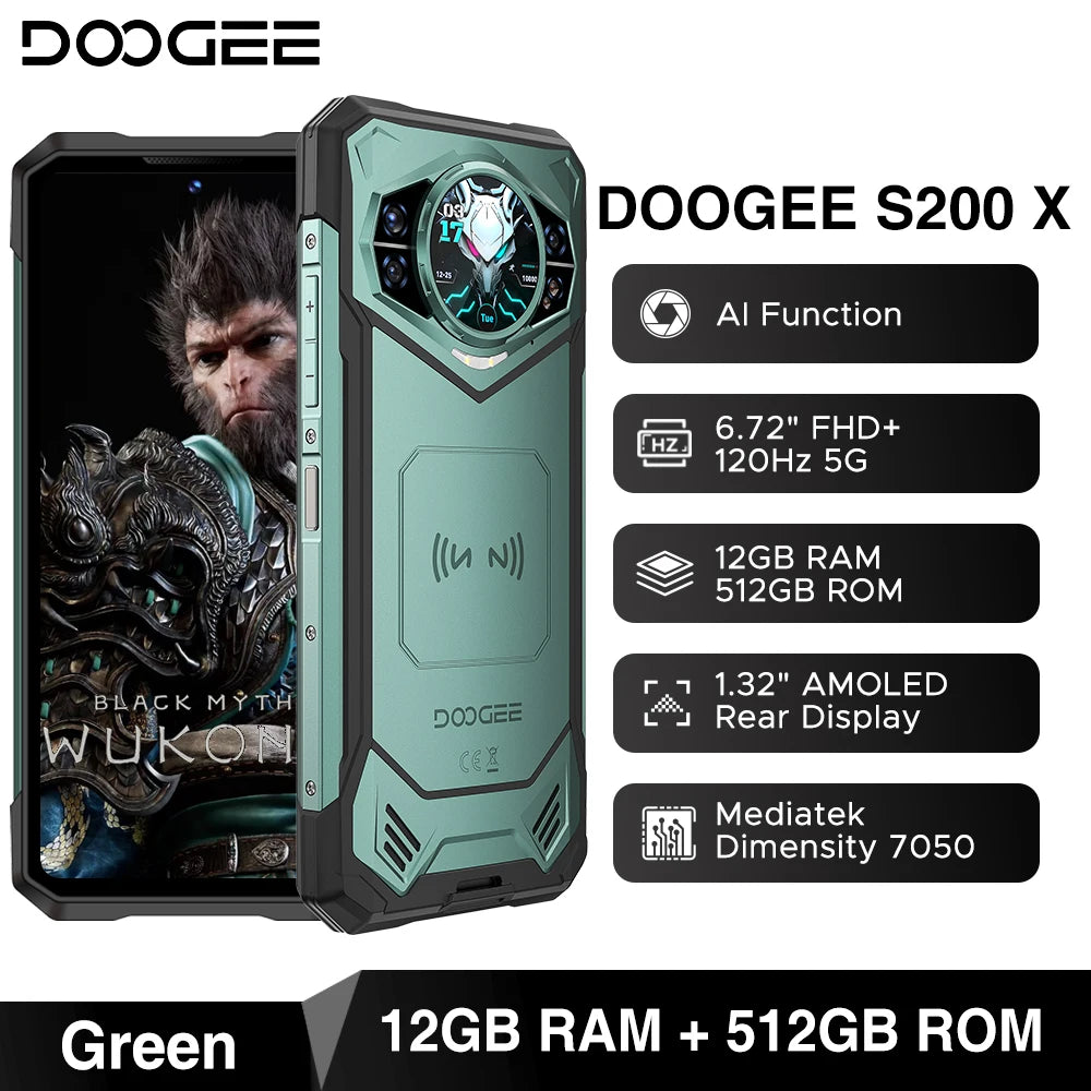 Doogee S200 X 5g Rugged Phone 12+512Gb Smartphone 6.72” Fhd+120Hz Ips Screen Dimensity 7050 10100Mah Battery Ai Mobilephones