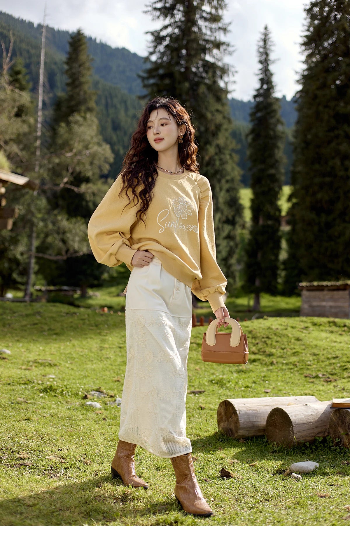 MISHOW Lace Embroidery Patchwork Fake Two-piece Skirt for Women 2024 Versatile Slim A-line Skirt Elegant Ruffle Skirt MPD42B0476