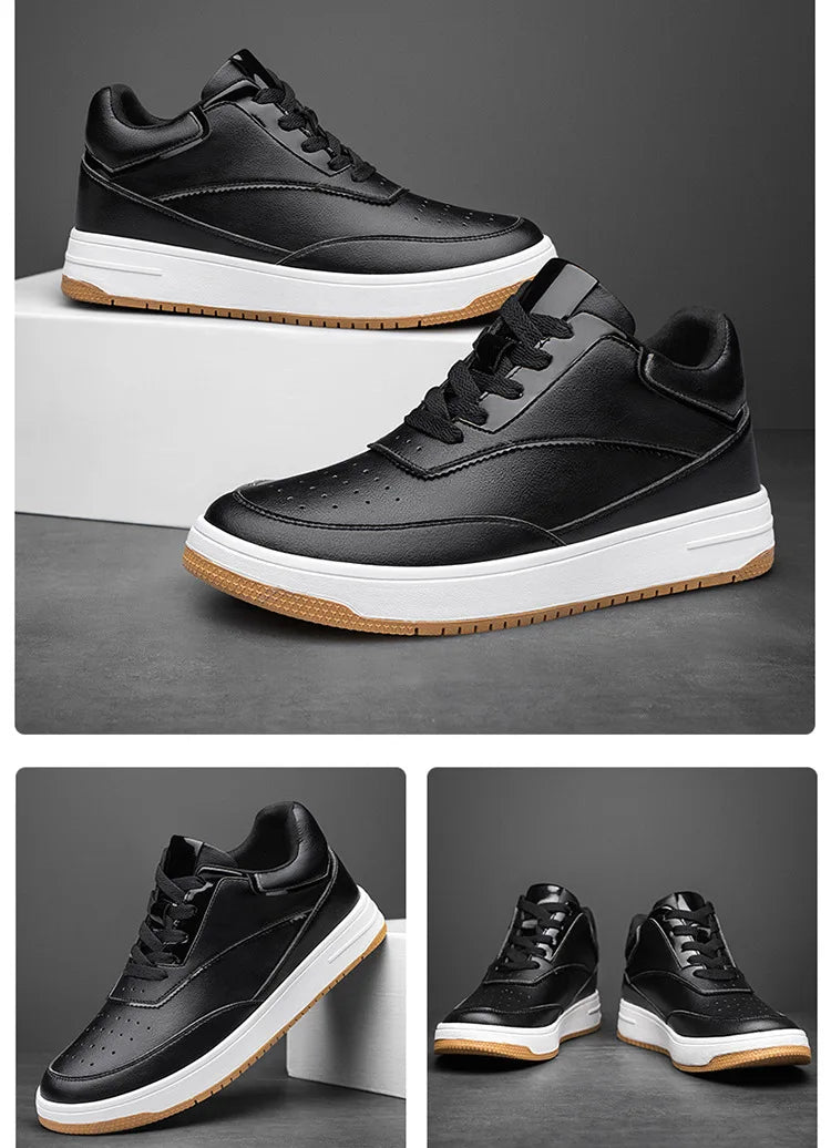 Men Genuine Leather Casual Shoes Men Sneakers Man White Shoes Comfortable Platform Male Footwear Height Increase 6/8/10CM Insole