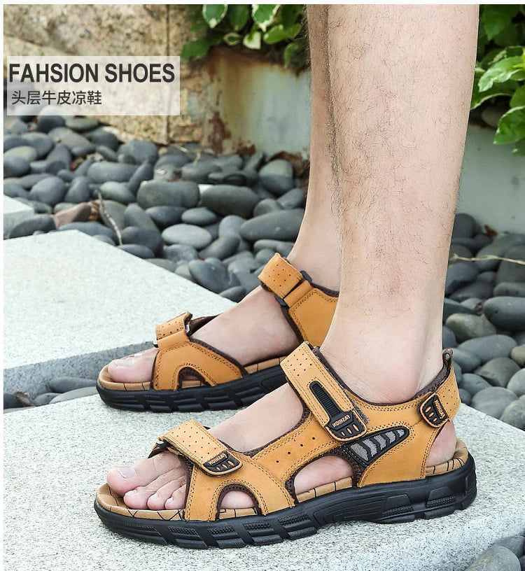 2024 New Genuine Leather Men's Sandals Summer Outdoor Non-slip Hiking Trekking Shoes for Men Beach Slippers Casual Sneakers
