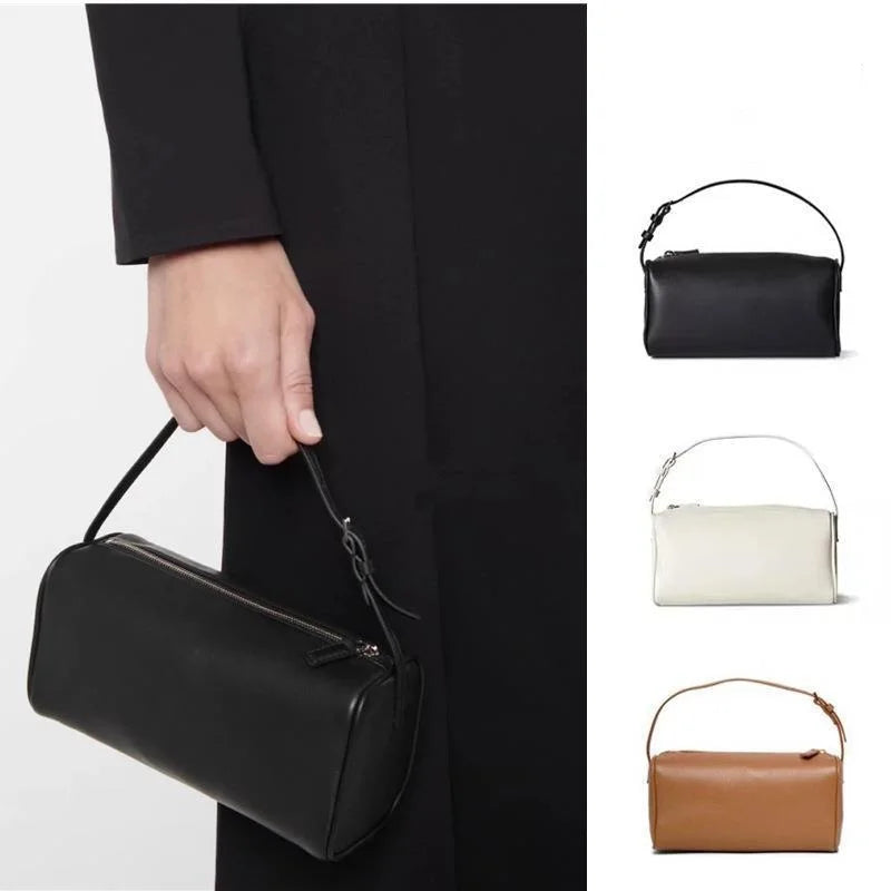 VIELINE Women's Pencil Bag Pillow Bag Genuine Leather Underarm Hobo Bag Day Clutches Ladies Simple Design Mini Purse