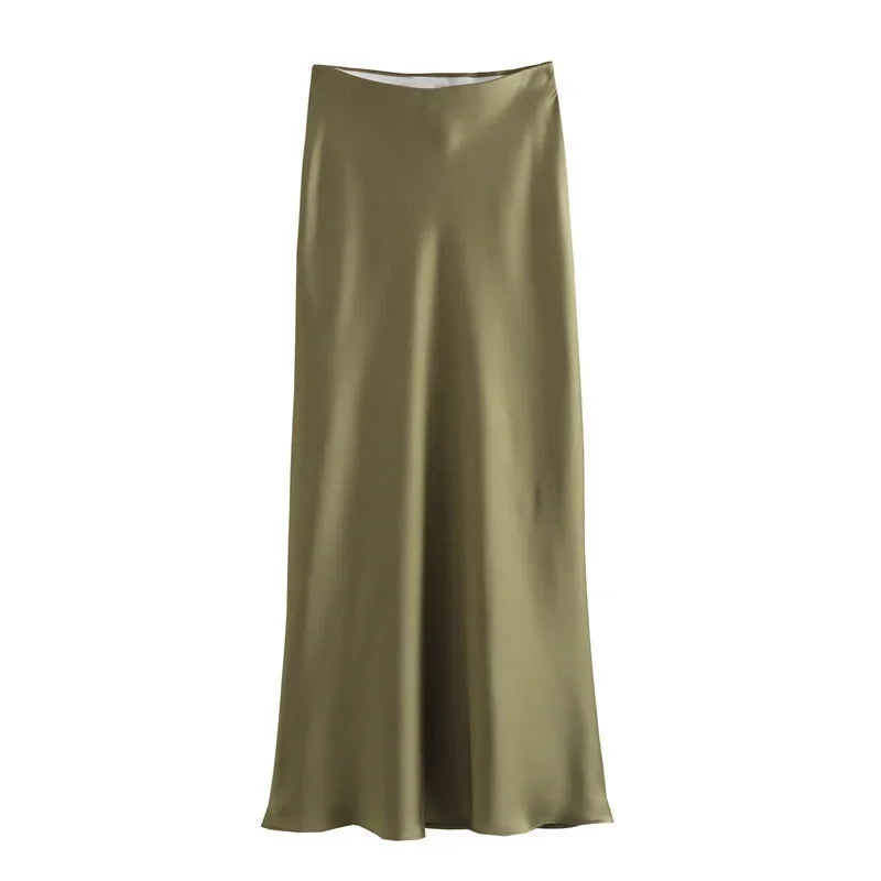 SAW Fast Selling Women's Clothing French Style Long Skirt High Waist Satin-Like Silk Sensation Independent Station Skirt