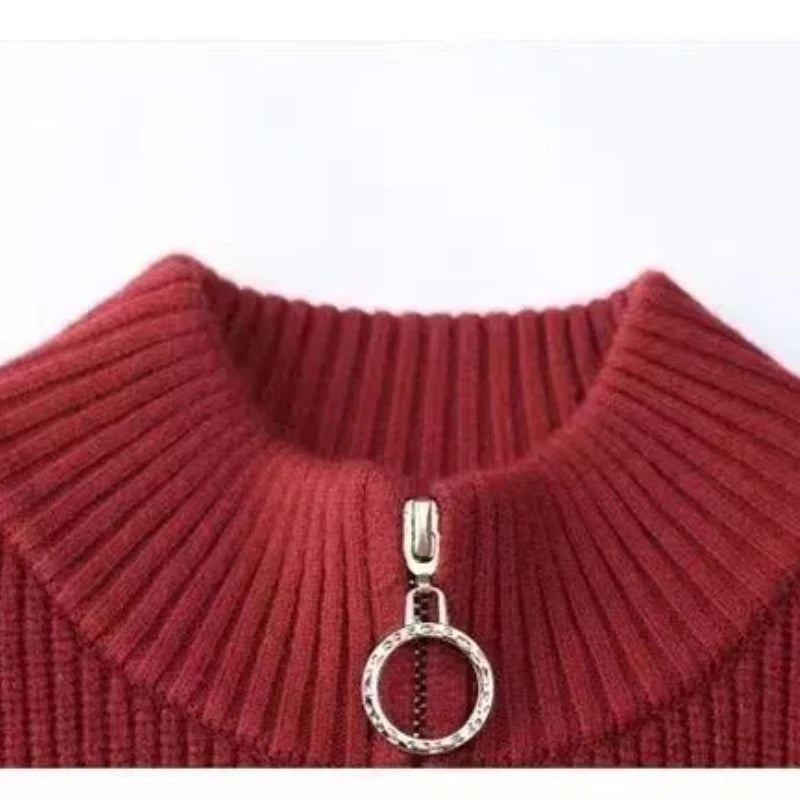 Sping Autumn New Women Sweaters Coats Stand Collar Zipper Contrast Color Pocket Fashion All-match Long Sleeve Cardigan Knit Tops