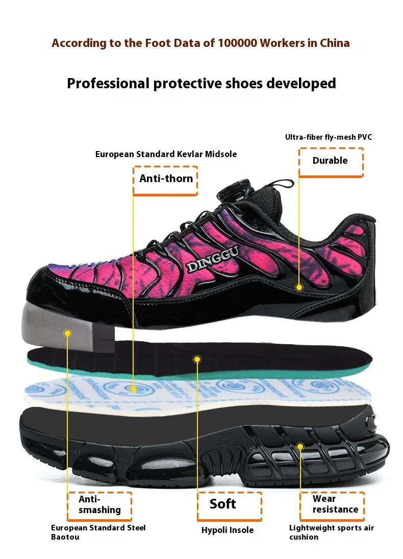 Rotating Buttons Safety Shoes Men Fashion Work Sneakers Steel Toe Shoes High-quality Work Shoes Puncture-Proof Protective Shoes