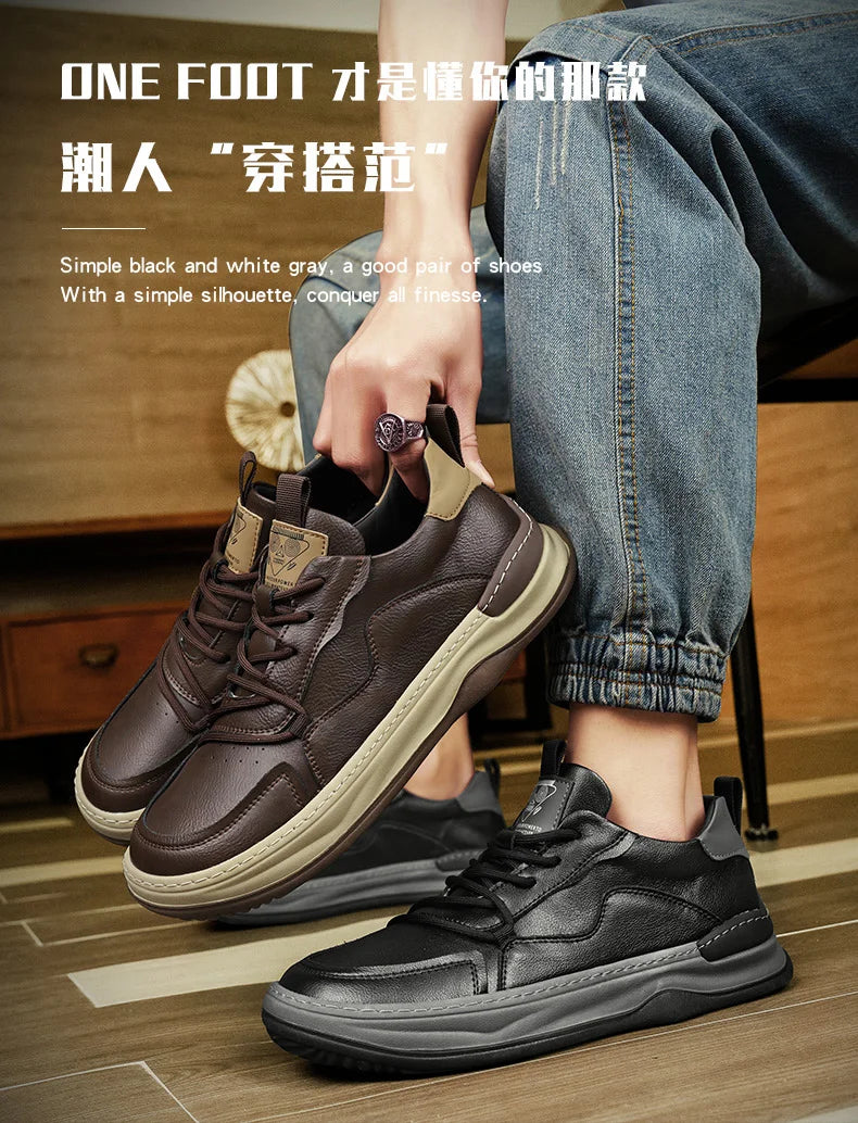 Men's Sneakers Leather Shoes Skateboard Sports and Leisure Shoes for Men Casual Soft and Comfortable Non-slip Wear-resistant
